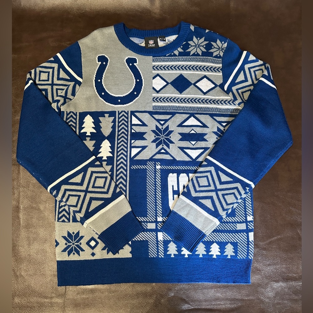 Klew NFL Men's Indianapolis Colts Patches Ugly Sweater. Size M